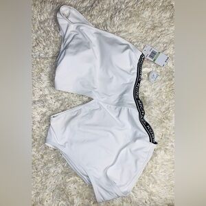 New Micheal Kors White Signature Logo Side Cutout Women's One-piece Swim